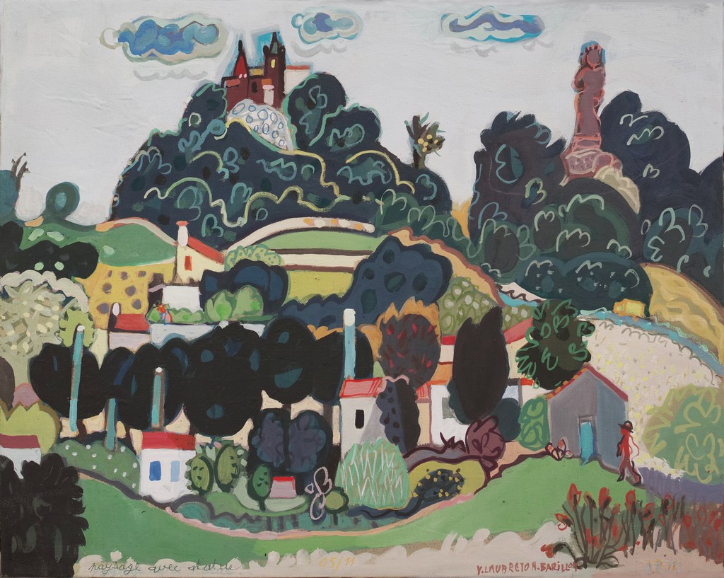 Paysage avec statue