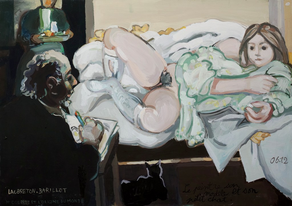 Le peintre, son modele et le petit chat. Hommage à M. Courbet.