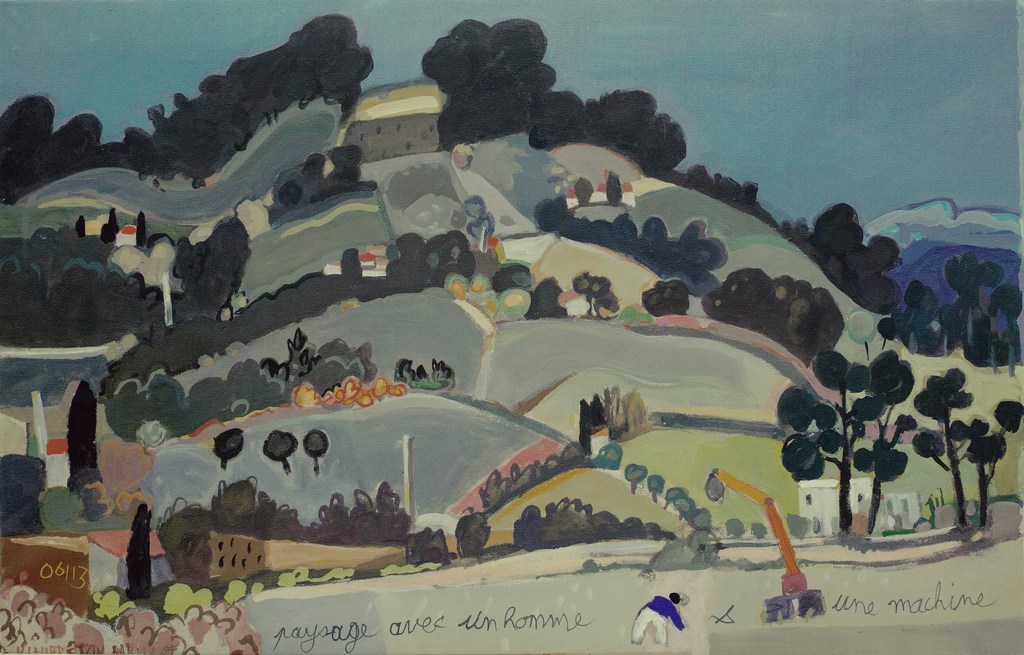 Paysage avec un homme et une machine