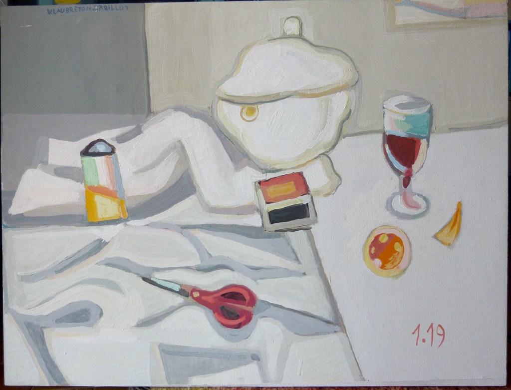 Soupière, salière, verre, ciseaux